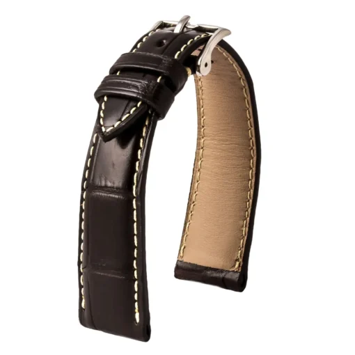 Leather watch band - Dark brown alligator