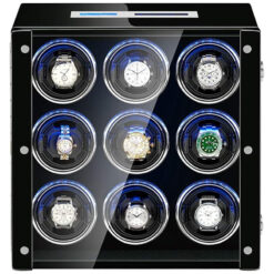 Piano Black Touch Screen LED Watch Winder for 9 Watches