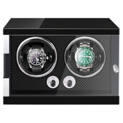 Piano Black Watch Winder with Carbon Fiber Interior for 2 Watches