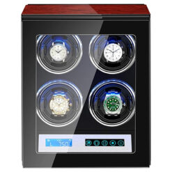Dark Cherry Touch Screen LED Watch Winder for 4 Watches